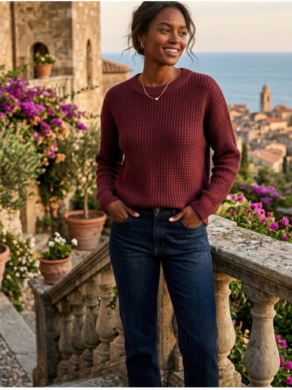 Time and Tru Burgundy Waffle Knit Sweater - Size XXL (20)